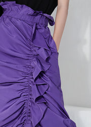 Plus Size Purple Ruffled drawstring Skirt Spring