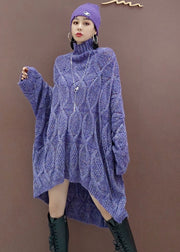 Plus Size Purple low high design Long Knit Dress Spring