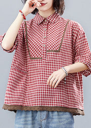 Plus Size Red Button Bubikragen Shirt Tops halbe Ärmel