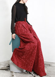 Plus Size Red High Waist Casual Pockets Wide Leg Fall Pants