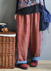 Plus Size Red Linen Wide Leg Pants Trousers - SooLinen