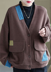 Plus Size Red Loose Pockets Button Fall Long sleeve Coat