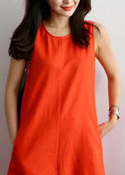 Plus Size Red O-Neck Pockets Jumpsuit Pants Summer