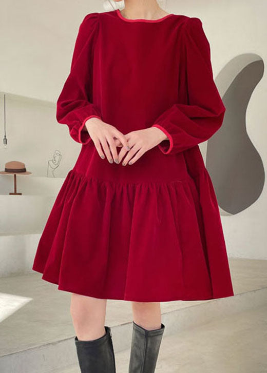 Plus Size Red Patchwork Velour Vacation Dress Winter