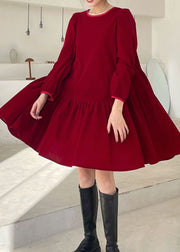 Plus Size Red Patchwork Velour Vacation Dress Winter