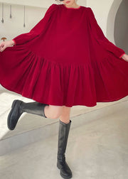 Plus Size Red Patchwork Velour Vacation Dress Winter