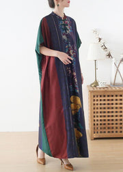 Plus Size Red Purple Green Print Batwing Sleeve Mid Summer Chiffon Dress - SooLinen