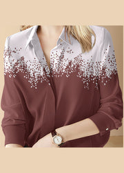 Plus Size Red button Peter Pan Collar Shirt Top Long Sleeve