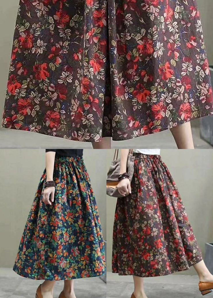 Plus Size Red elastic waist Print Cotton Skirts Spring