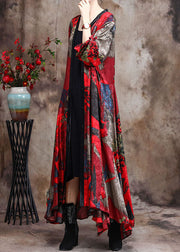 Plus Size Rotes Patchwork-Herbstkleid mit Retro-Print