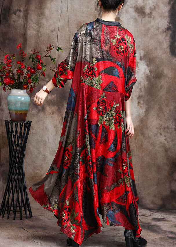 Plus Size Red retro Print Patchwork Fall Dress