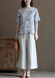 Plus Size Solid Linen Colour White Elastic Waist Pockets Linen Wide Leg Pants Summer