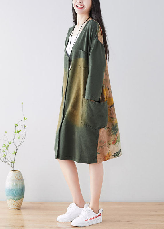 Plus Size Stylish Green Button Print coat Spring