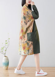 Plus Size Stylish Green Button Print coat Spring