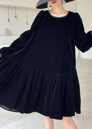 Plus Size Unique Black pleated skirt Velour Winter