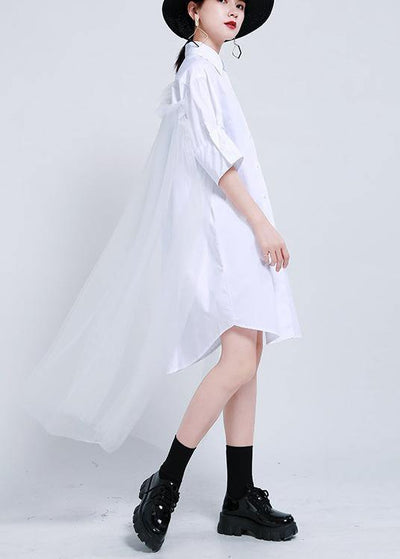 Plus Size White Peter Pan Collar Button Holiday Summer Cotton Dress - SooLinen