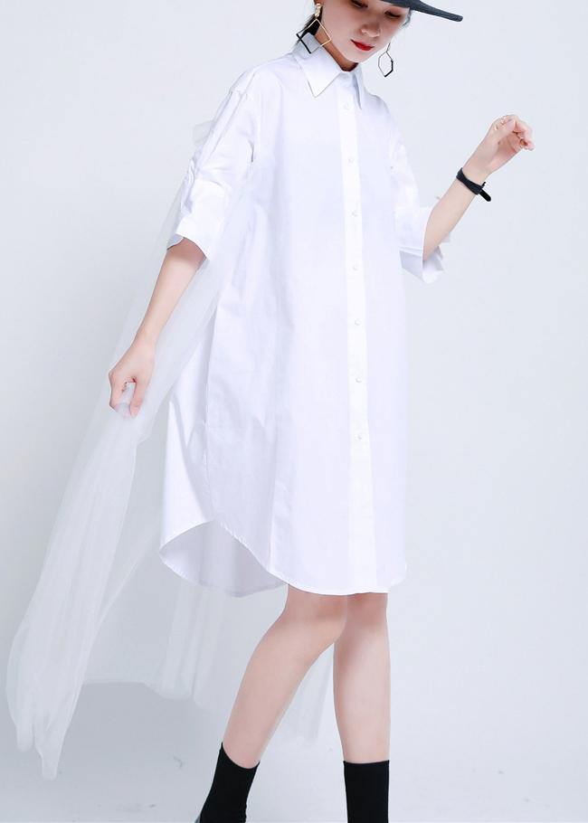 Plus Size White Peter Pan Collar Button Holiday Summer Cotton Dress - SooLinen