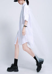 Plus Size White Peter Pan Collar Button Holiday Summer Cotton Dress - SooLinen