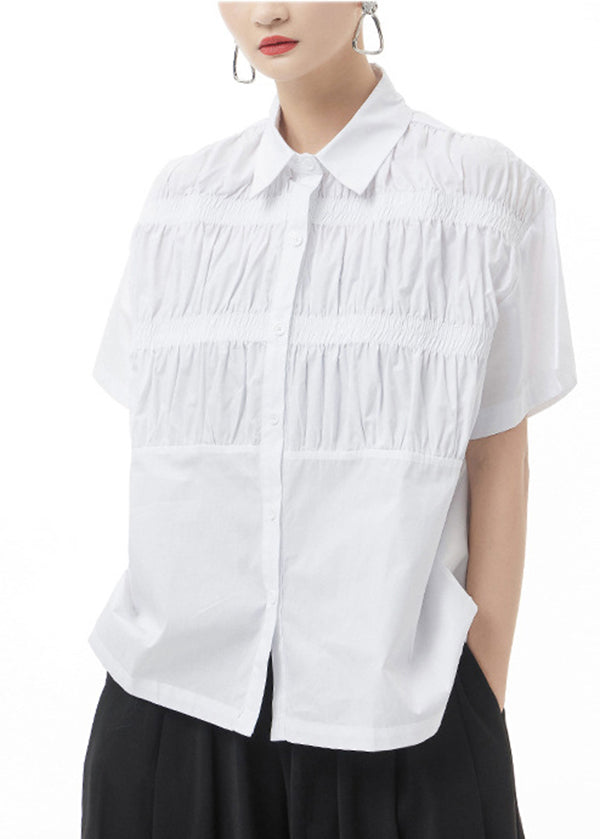 Plus Size White Peter Pan Collar Cotton Blouse Top Short Sleeve