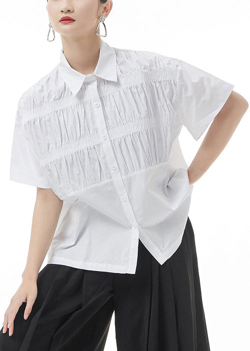 Plus Size White Peter Pan Collar Cotton Blouse Top Short Sleeve