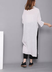 Plus Size White Peter Pan Collar Dress Chinese Button Spring Maxi Dress - SooLinen