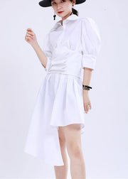 Plus Size White Peter Pan Collar Mid Summer Cotton Dress - SooLinen