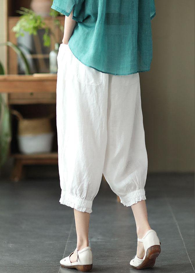 Plus Size White Pockets Harem Summer Pants Linen - SooLinen