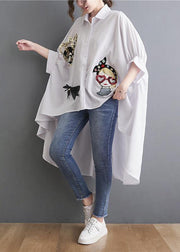 Plus Size White Spring Appliques low high design Top - SooLinen