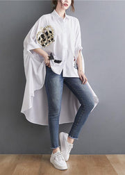 Plus Size White Spring Appliques low high design Top - SooLinen