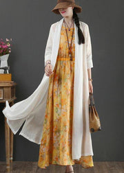 Plus Size White Summer Linen side open Loose Coat Long - SooLinen