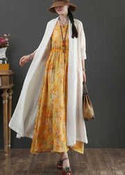 Plus Size White Summer Linen side open Loose Coat Long - SooLinen