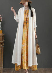 Plus Size White Summer Linen side open Loose Coat Long - SooLinen