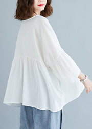 Plus Size White V Neck Patchwork Loose Fall Tops Half Sleeve