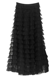 Plus Size Women Black Patchwork Tulle Skirt Spring