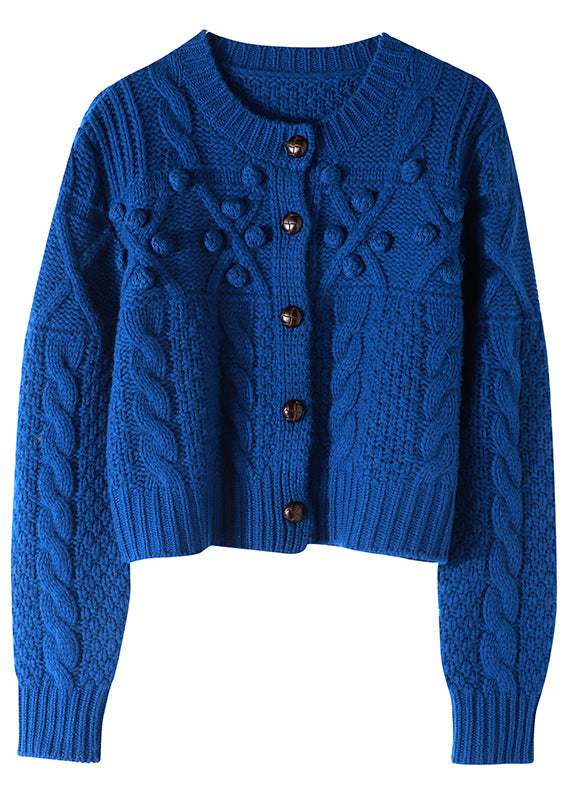 Plus Size Women Blue Button Knit Sweater Coat Spring