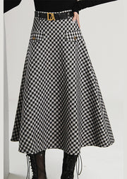 Plus Size Women Plaid Pockets Patchwork Skirt Spring