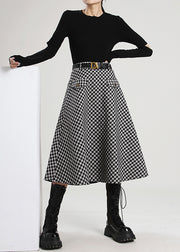 Plus Size Women Plaid Pockets Patchwork Skirt Spring