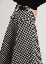 Plus Size Women Plaid Pockets Patchwork Skirt Spring