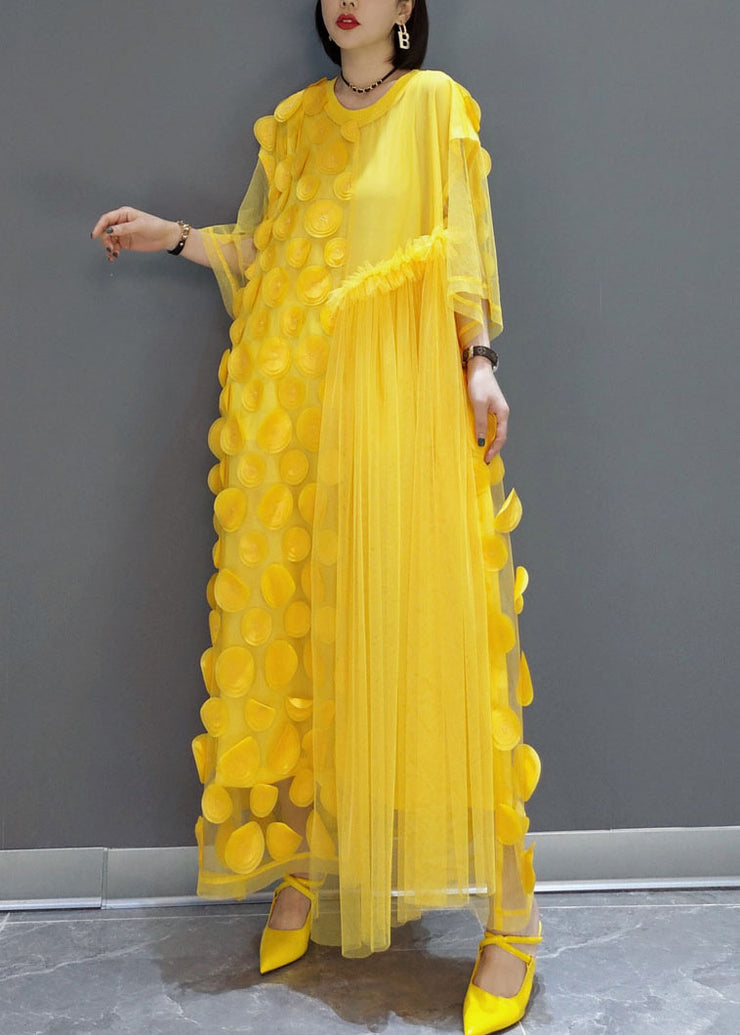 Plus Size Yellow Patchwork Tulle long Dresses Spring