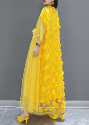 Plus Size Yellow Patchwork Tulle long Dresses Spring