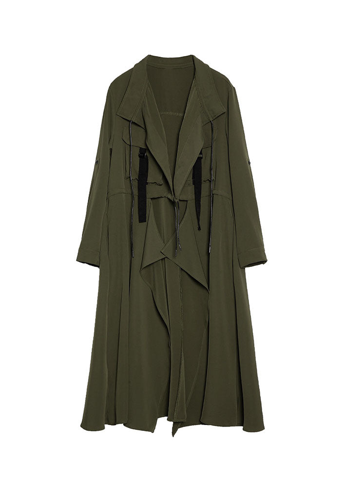 Plus Size army Green pockets Peter Pan Collar Asymmetrical trench Coat Spring