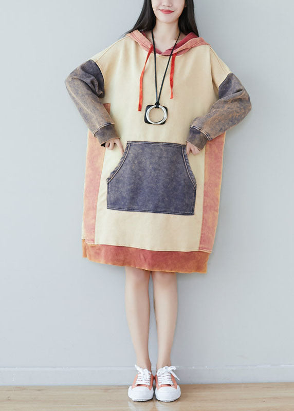 Plus size Beige Patchwork Sweatshirts dresses Spring