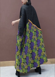 Plus size Black O-Neck Floral Long Dresses Cloak Sleeves