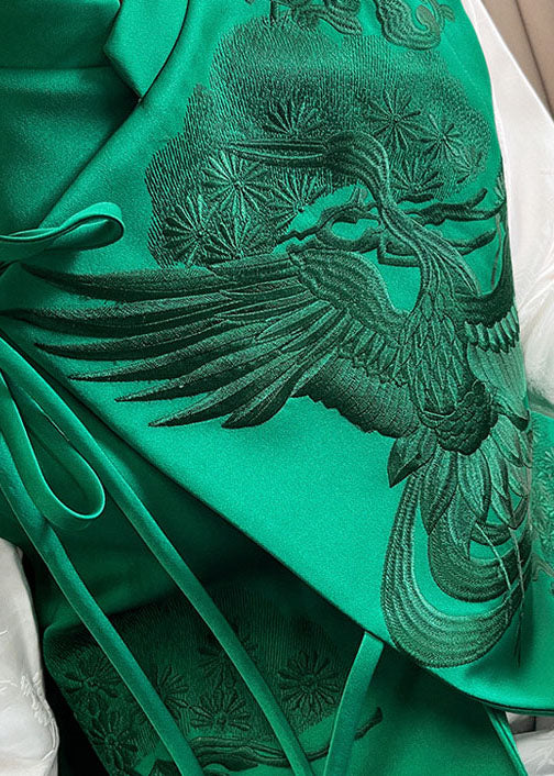 Plus size Green Stand Collar Embroideried Lacing Silk Vest Spring