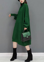 Plus size Green Turtle Neck Knit Sweater dresses Batwing Sleeve