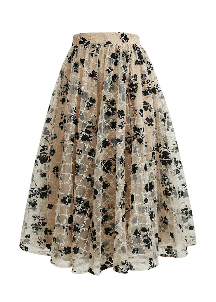 Plus size Women Khaki Print Tulle Skirts Spring