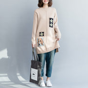 Pullover Pullover Outfit Frauen O-Ausschnitt beige Hipster Strickoberteile