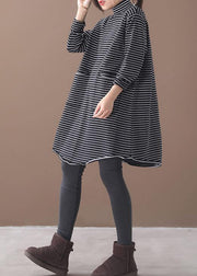 Pullover blue striped knitwear oversize high neck asymmetric knit tops - SooLinen