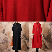 Pullover high neck Sweater dresses plus size red Hipster knitted tops fall - SooLinen