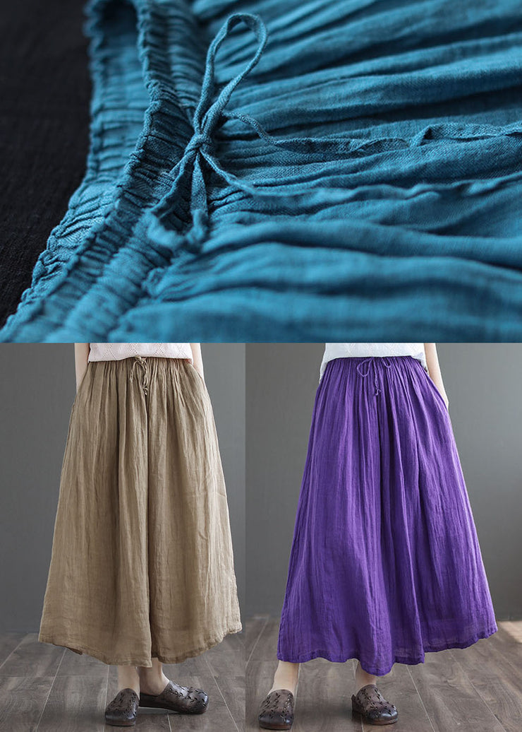 Purple Solid Double-deck Linen A Line Skirt Tie Waist Summer